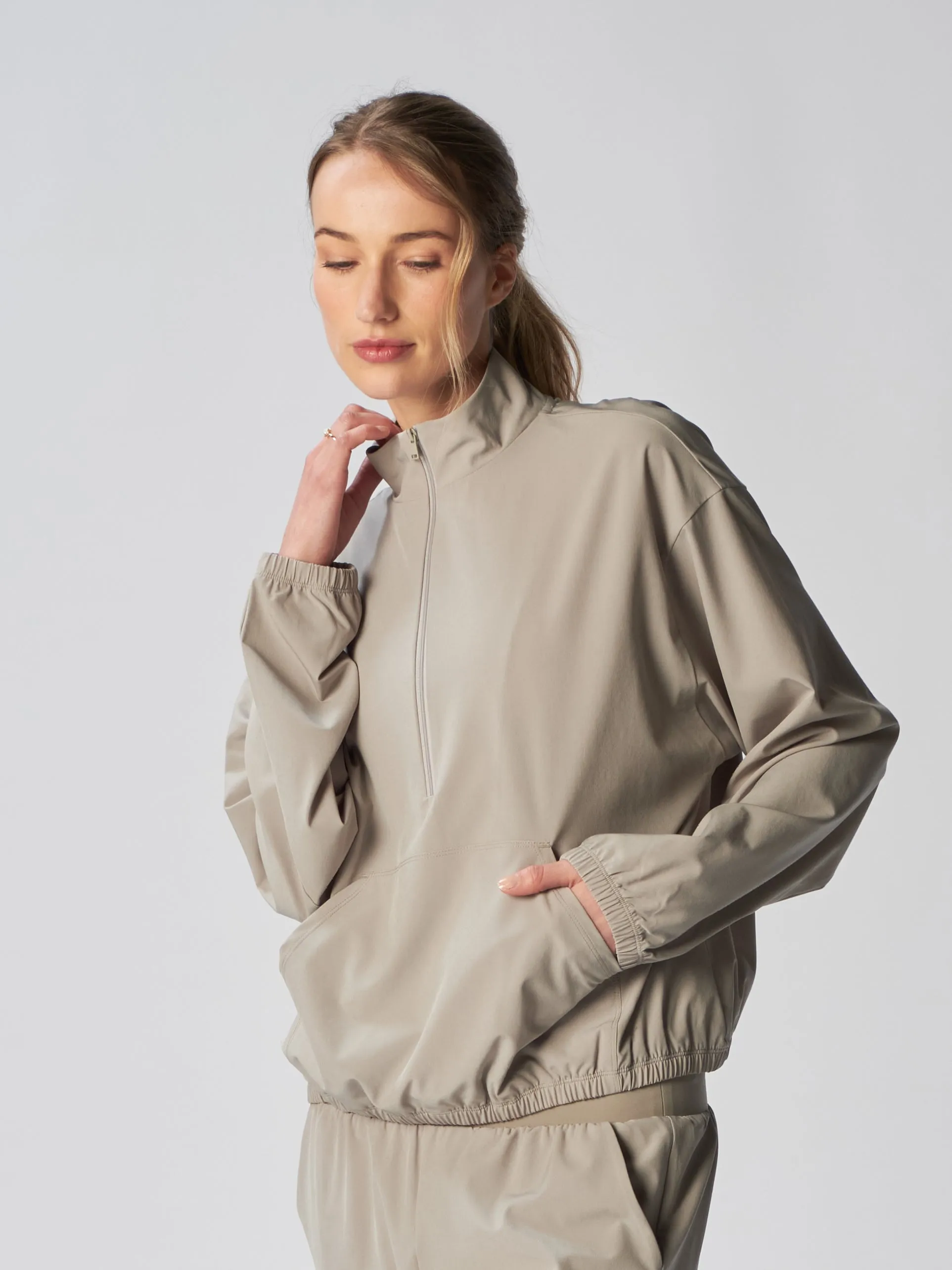 Woven Quarter Zip Jacket in Grey Sage