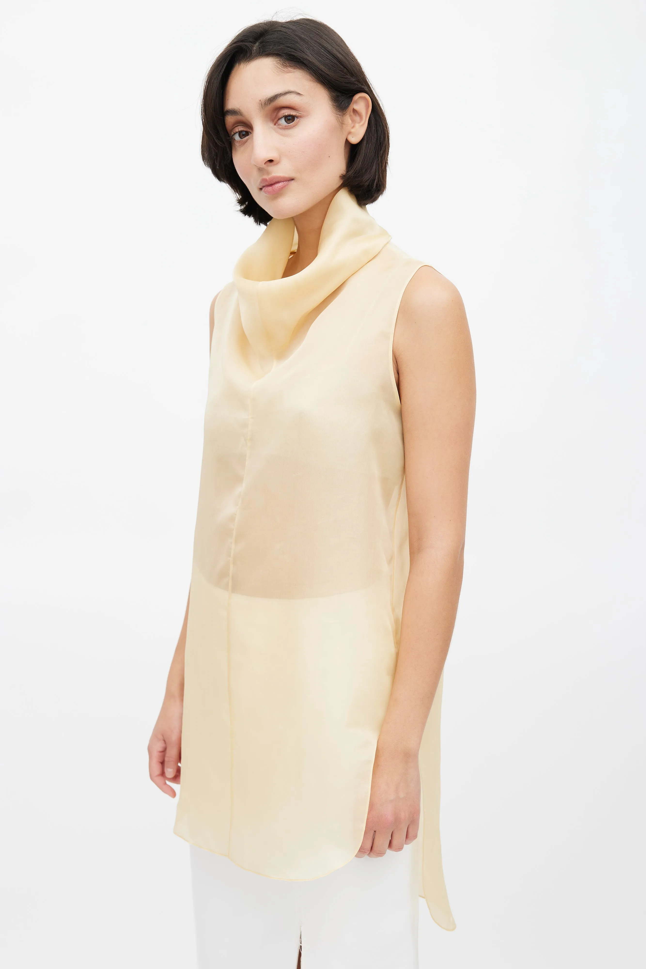 Yellow Silk Turtleneck Tunic Top